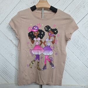 Kids' Tan Graphic Tee with Cartoon Characters